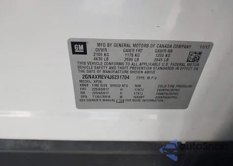 2018 Chevrolet Equinox Ls из США, поврежденный, VIN 2GNAXREV4J6231704